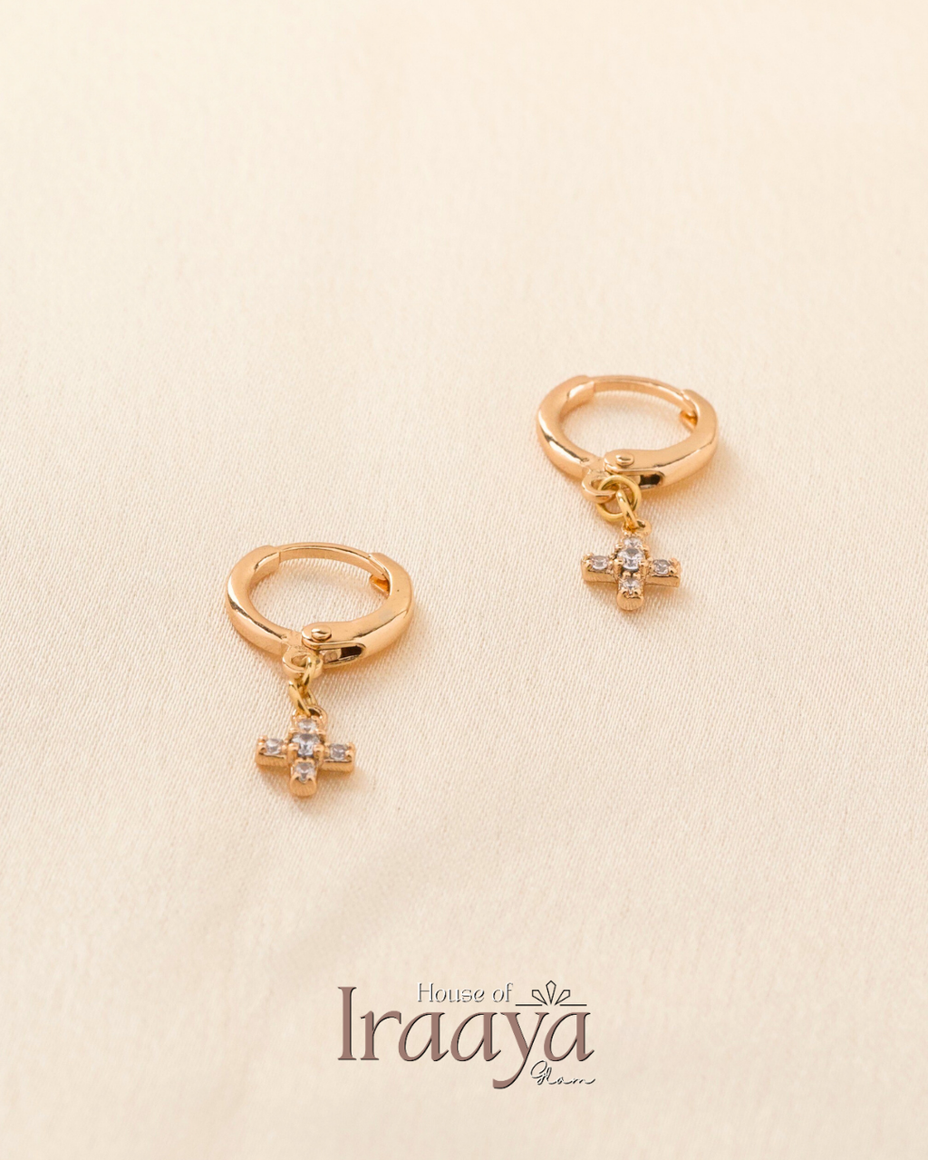 Gold Plated Hoop Earrings with Cross Charm Big