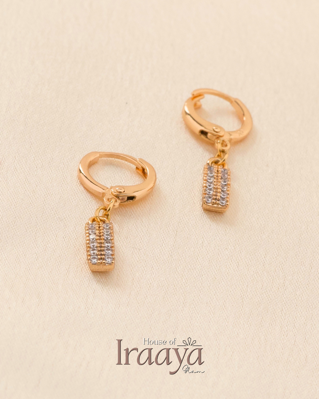 Gold Plated Hoop Earrings with Rectangular Charm