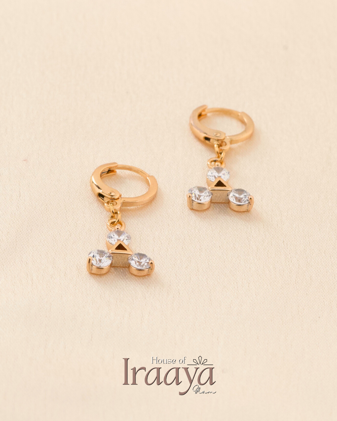Gold Plated Hoop Earrings with Stoned Triangular design