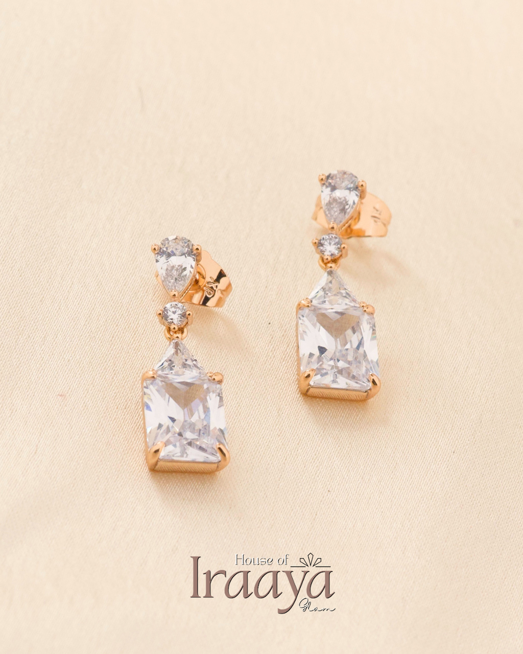 Gold Plated Drop Earrings with Sparkling Stones