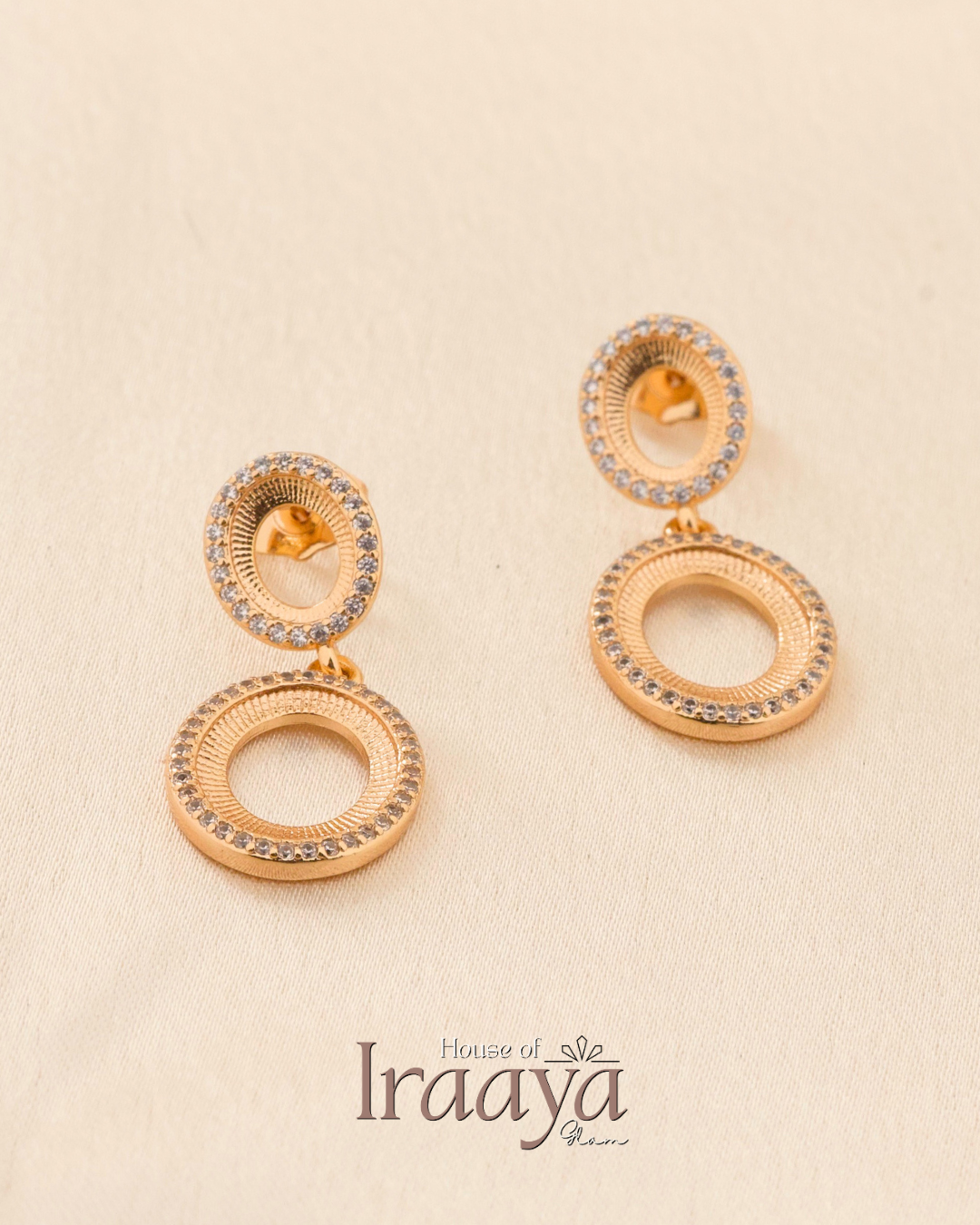 Gold Plated Double open-circle drops with Stoned & textured detailing