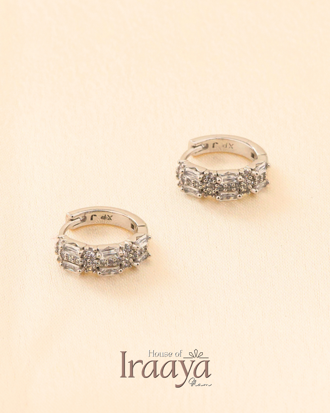 Silver Plated Hoop Earrings with Baguette Sparkling Stone Detailing Big