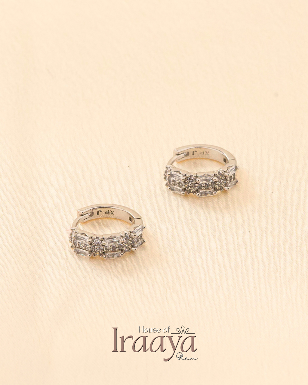 Silver Plated Hoop Earrings with Baguette Sparkling Stone Detailing Small