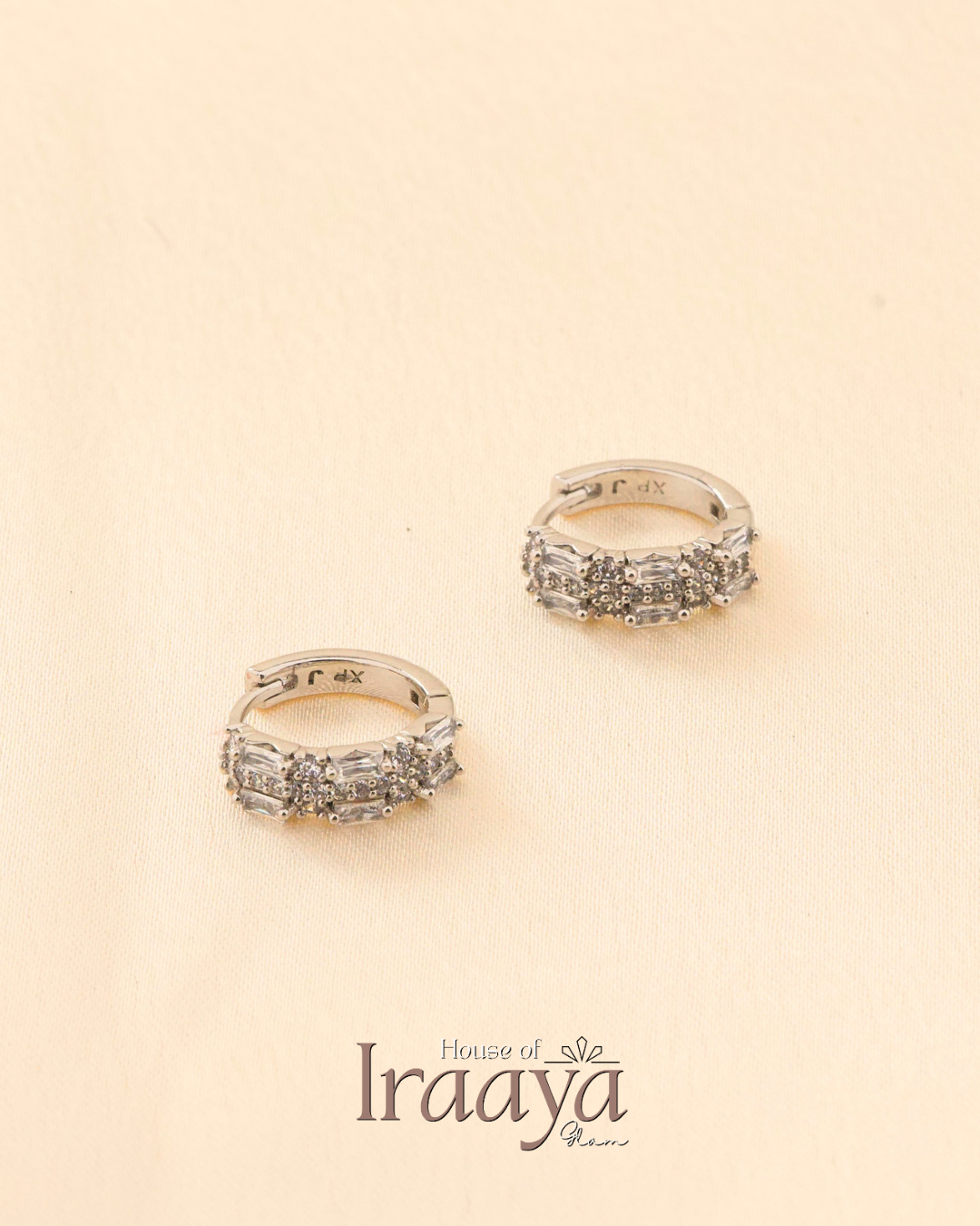 Silver Plated Hoop Earrings with Baguette Sparkling Stone Detailing Small