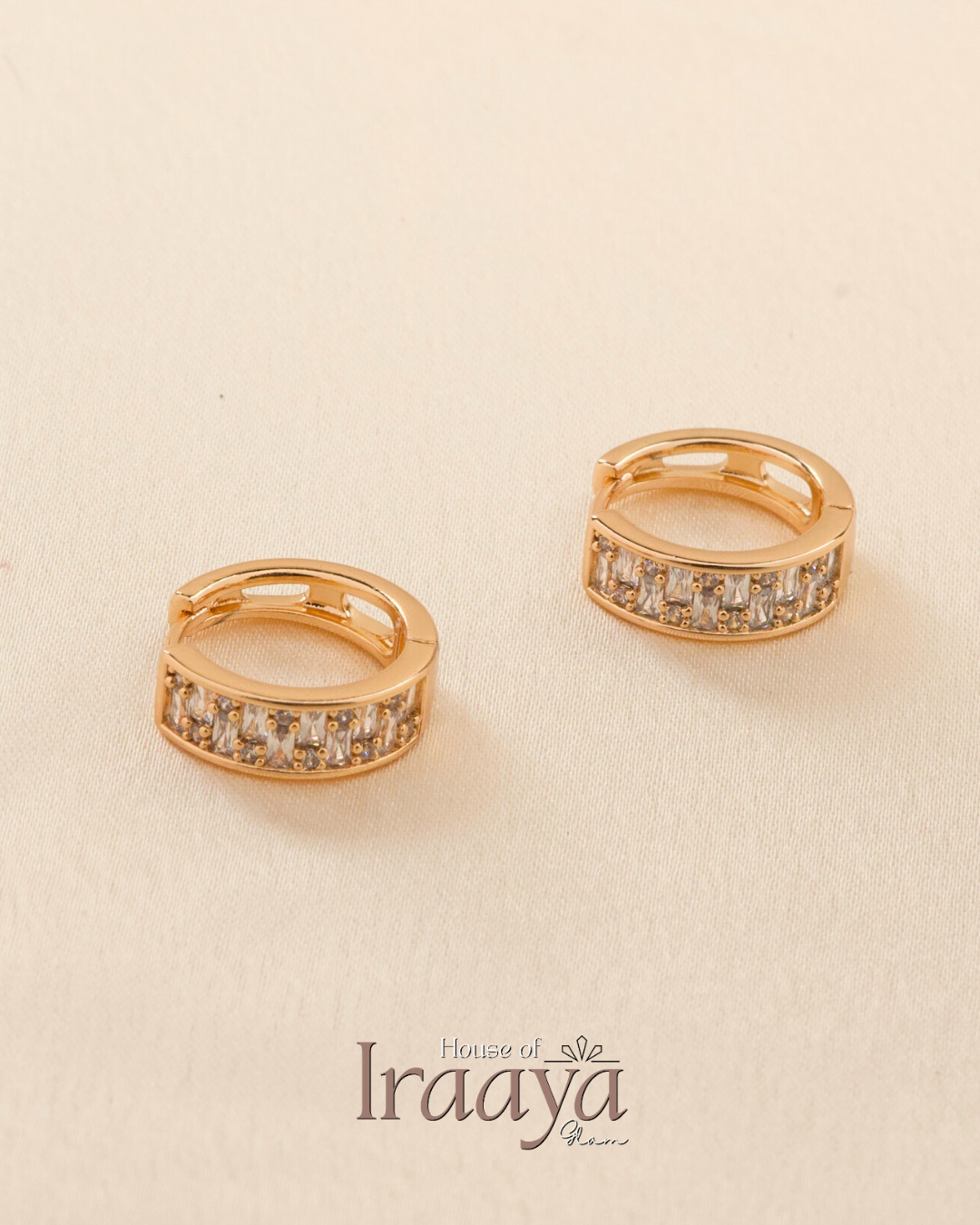 Gold Plated Sleek Hoops with Cubic Stoned Inlay Big