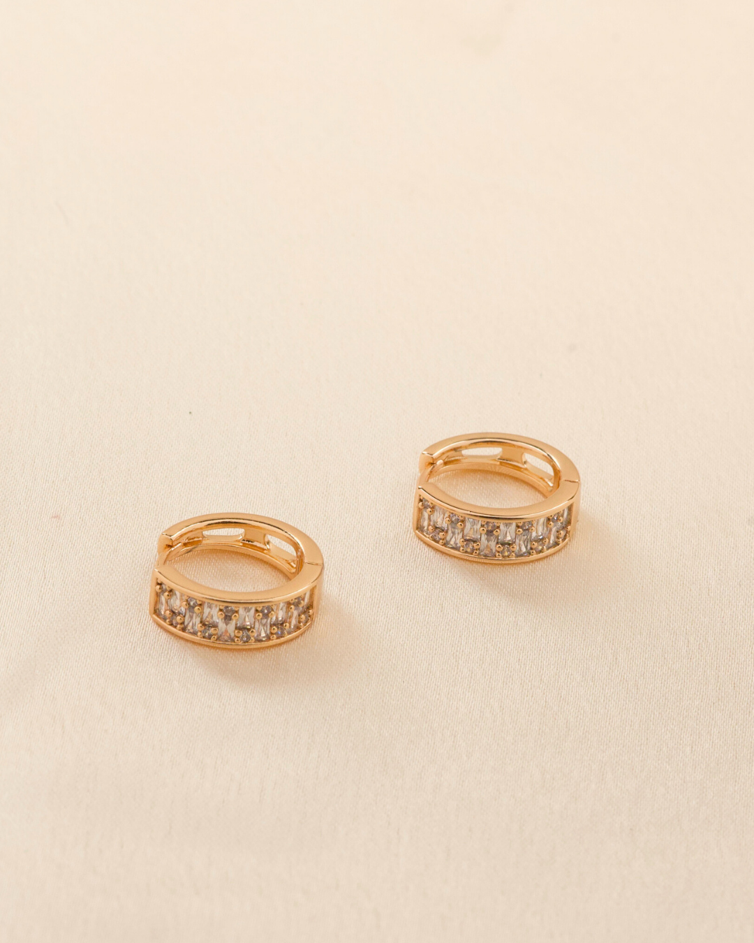 Gold Plated Sleek Hoops with Cubic Stoned Inlay Small