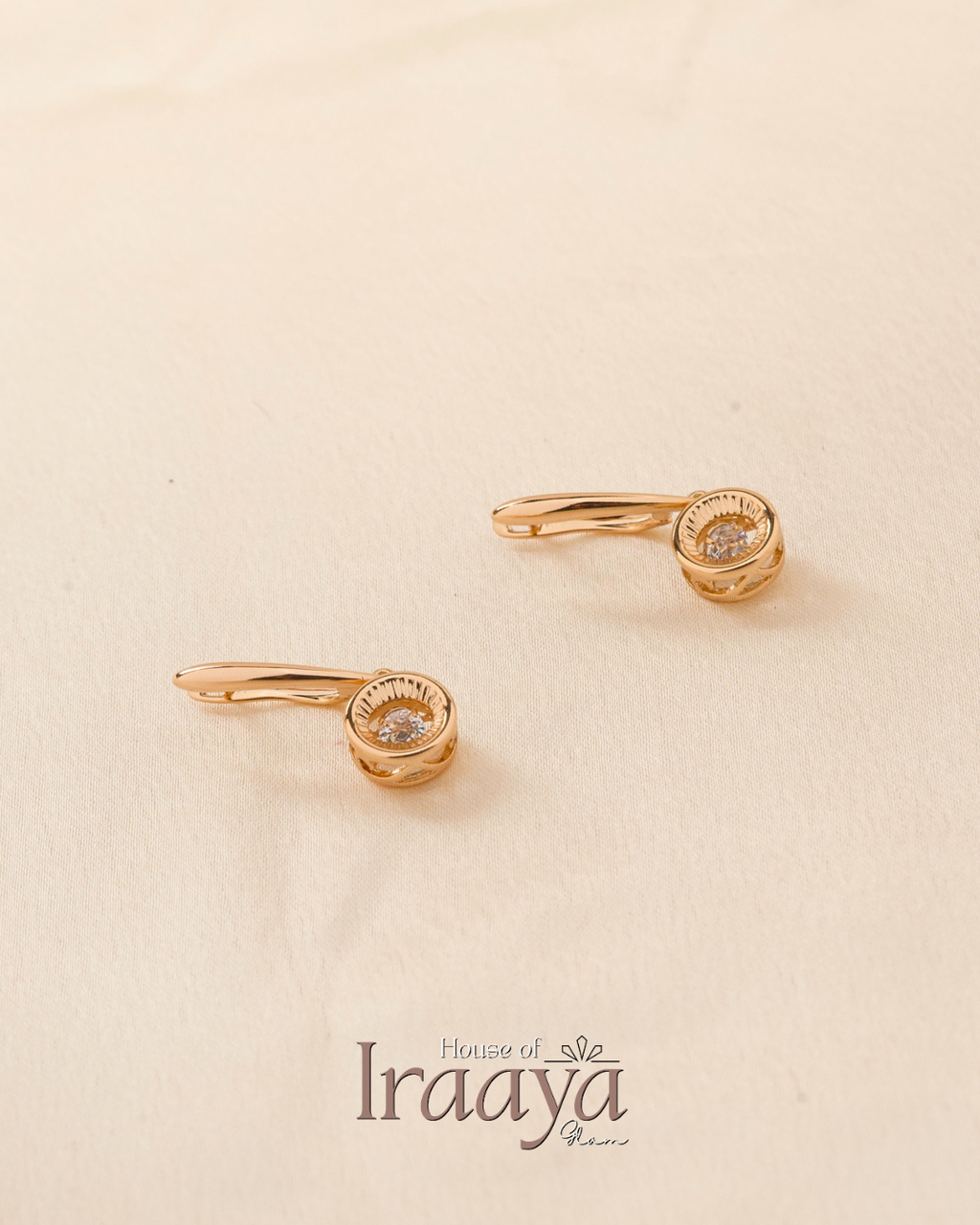 Gold Plated Leverback Earrings with Solitaire Crystal