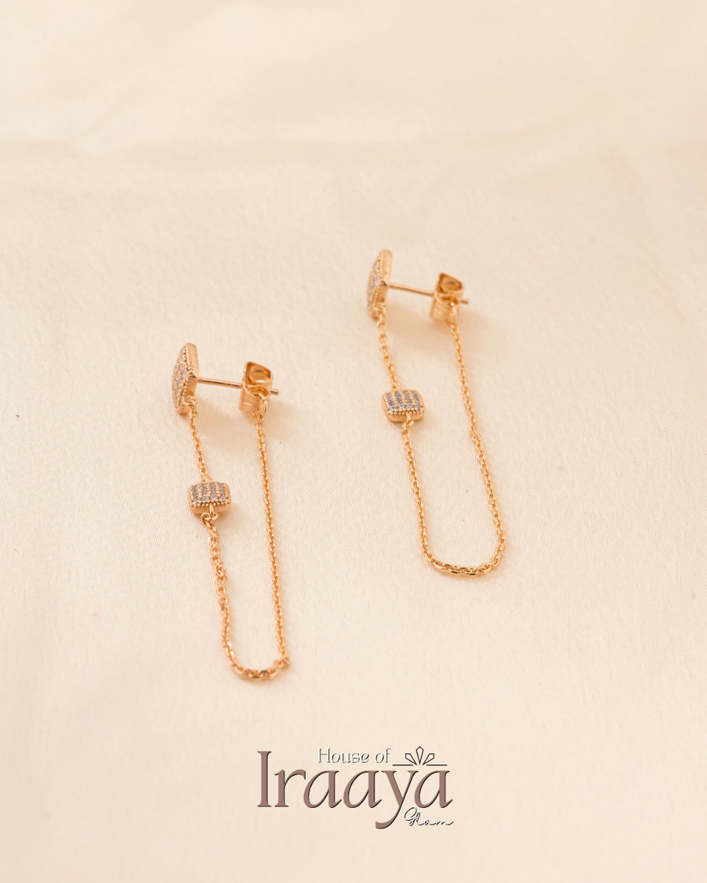 Gold Plated Long Chain Drop With Crystal Studded Stones