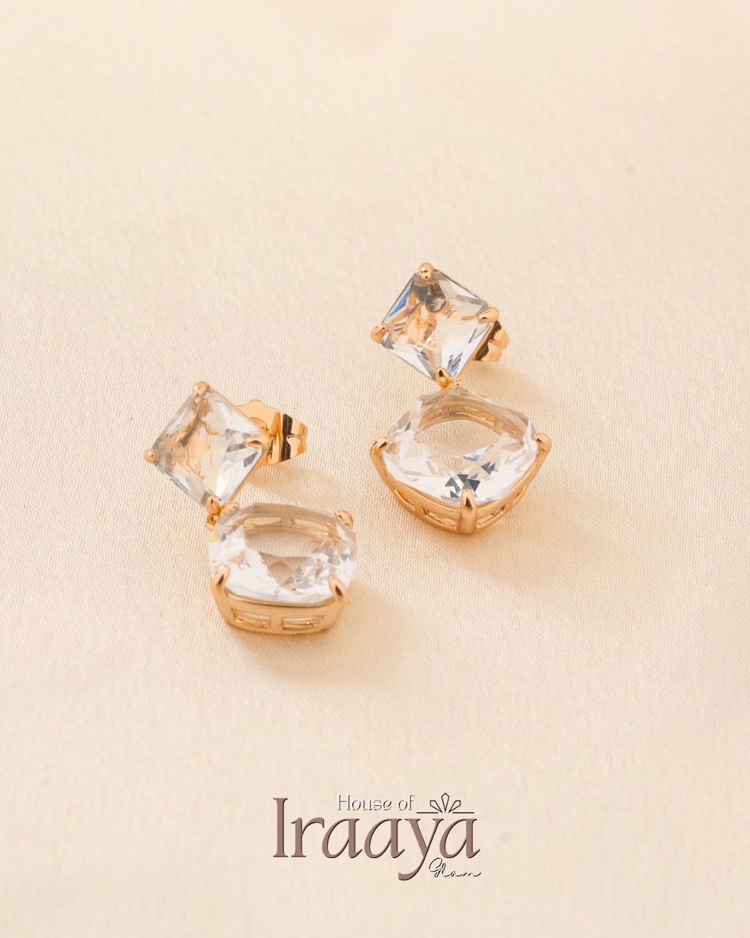 Gold Plated Dual Crystal Drop Earrings