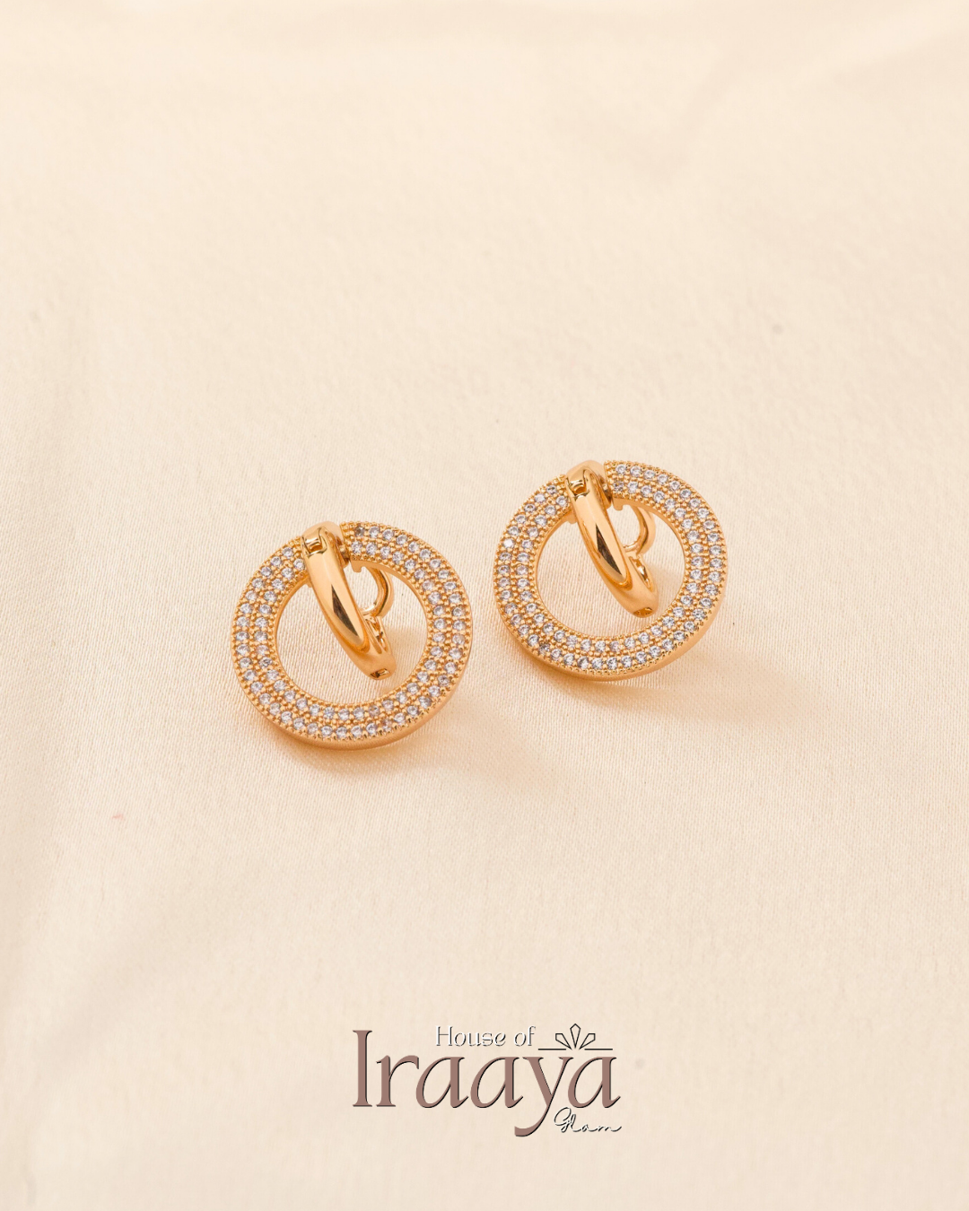 Gold Plated Double Circle Motif With Pavé Cubic Stones