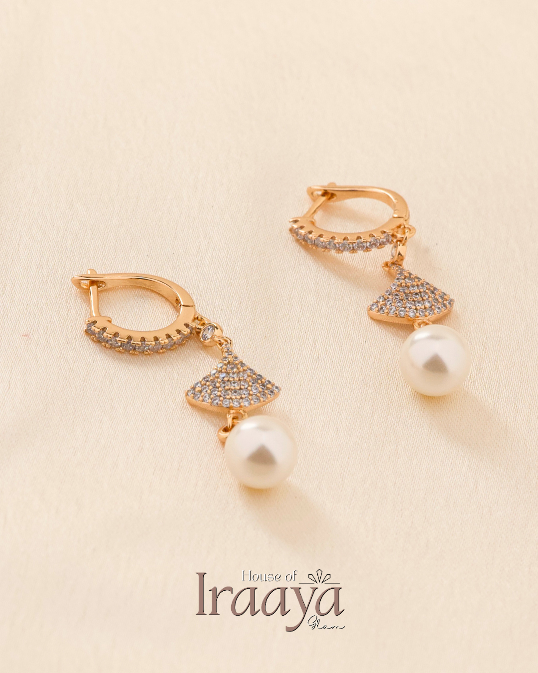 Gold Plated Stoned Studded Triangular with pearl drop