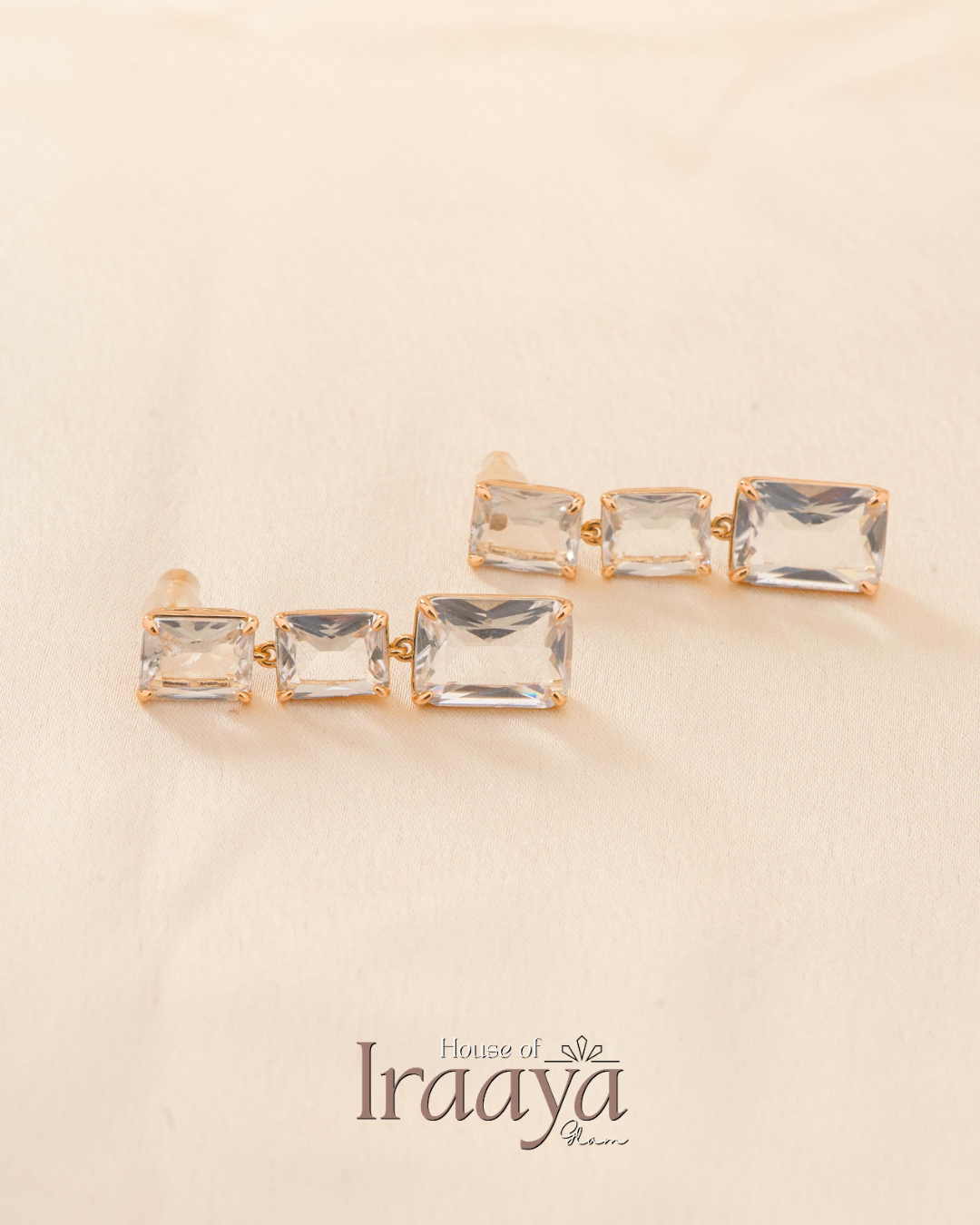 Gold Plated Rectangular Cut Multi Stone Drop Earrings