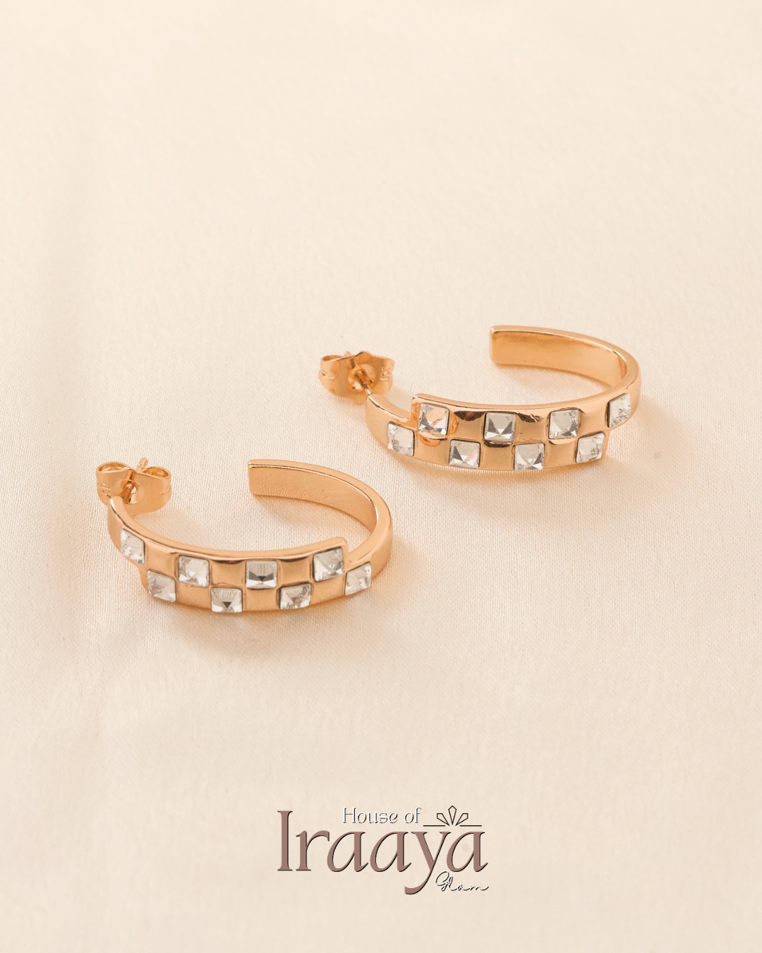 Gold Plated Semi Hoop With Stoned Studded