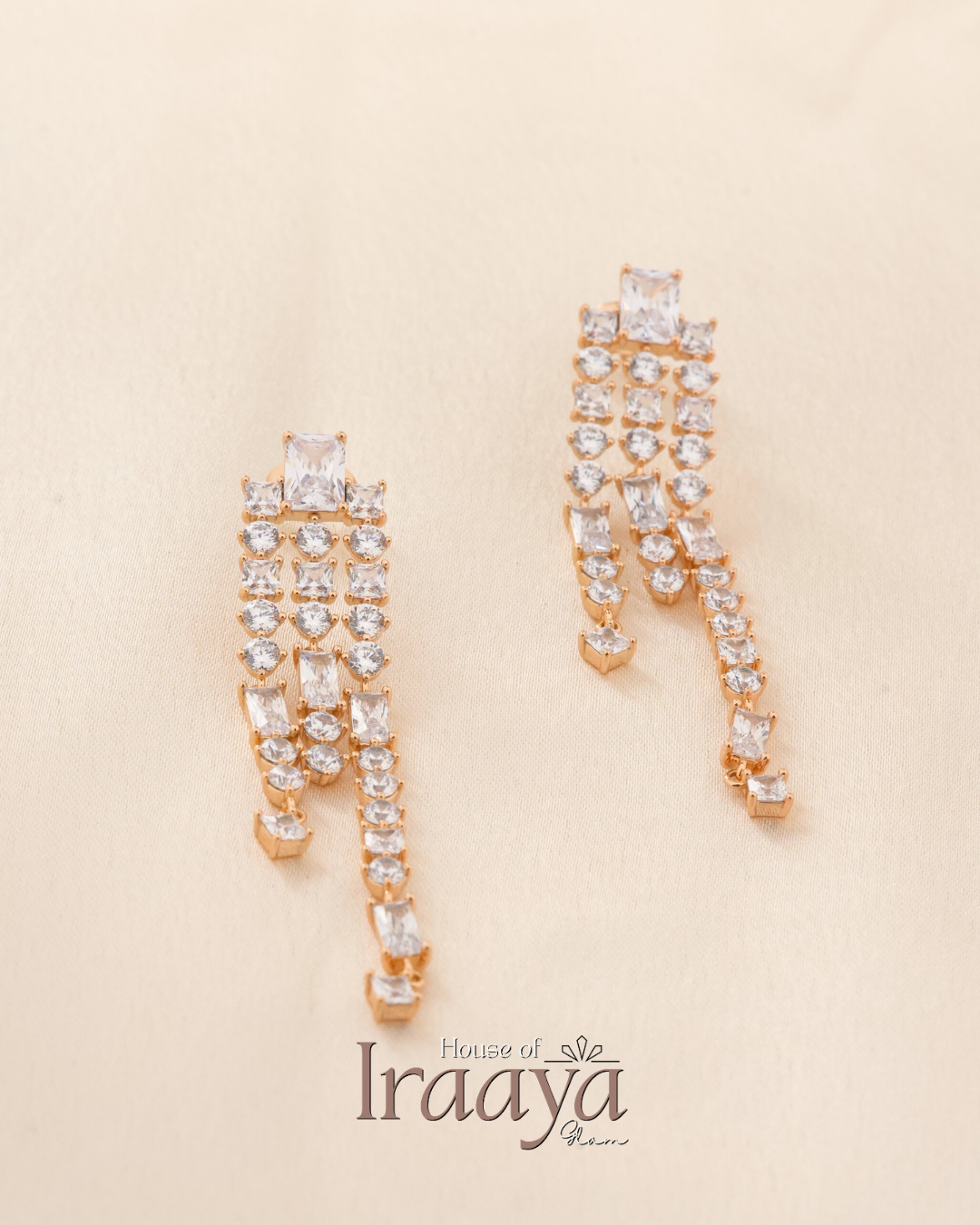 Gold Plated Cascading Stoned Drop With Layered Effect Earrings