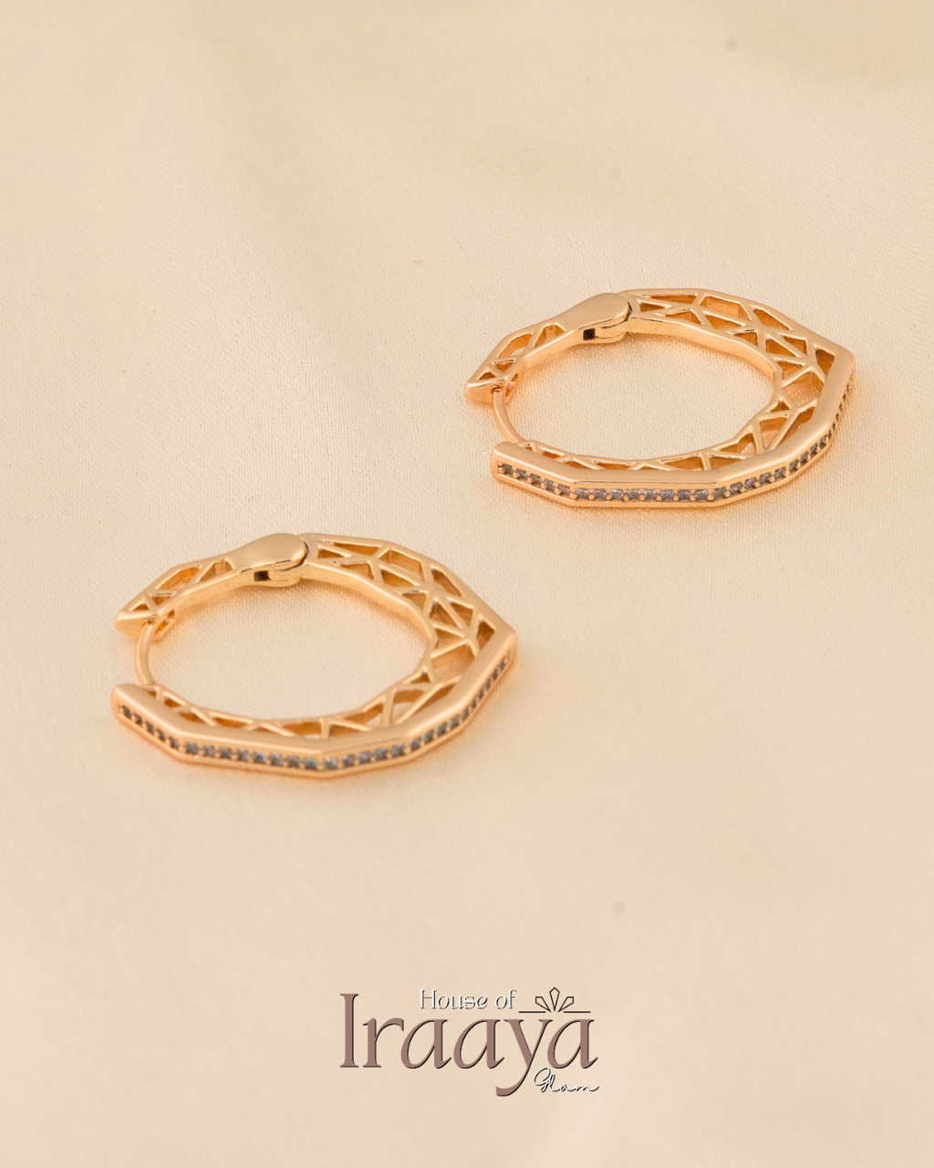 Gold Plated Hoop Earrings with CZ Detailing