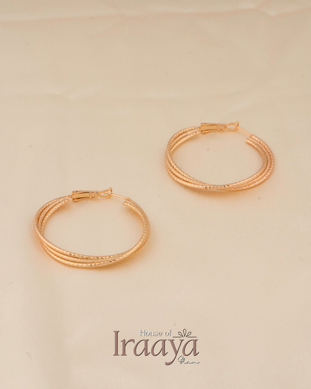 Twisted Dual Band Gold Hoop Earrings