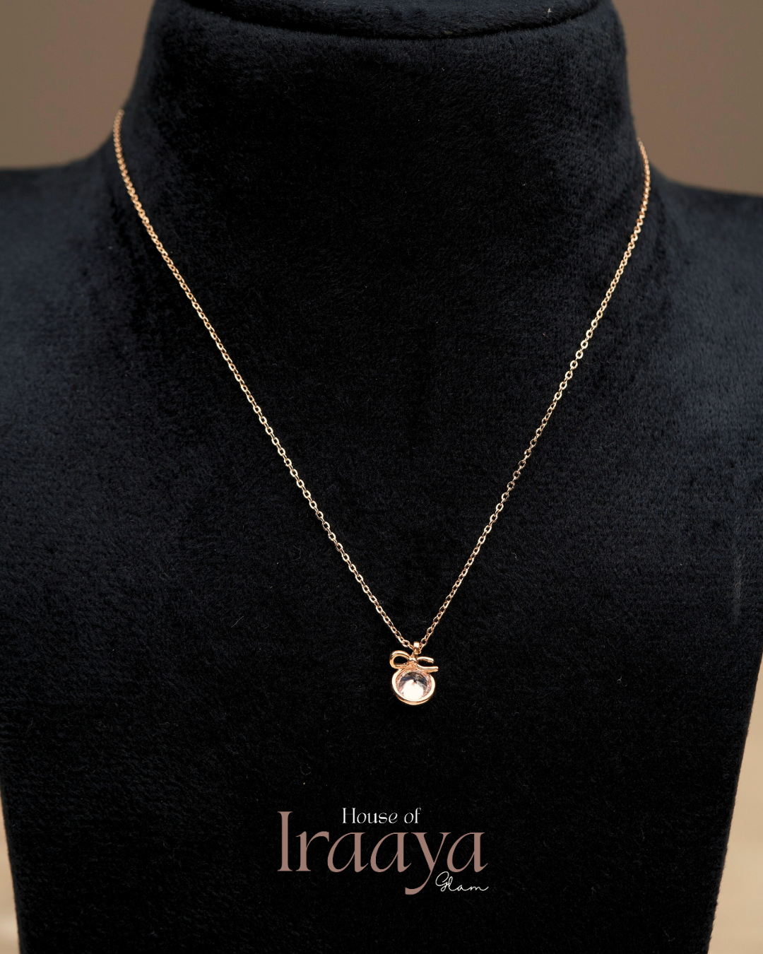 Gold Minimal Bow Pendant Chain With Center Crystal Accent