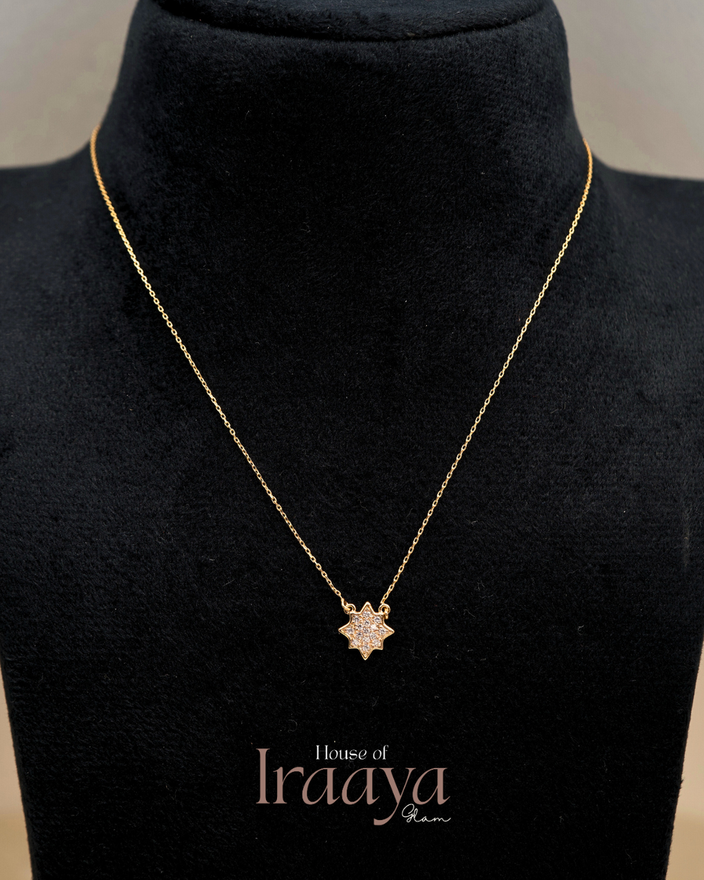 Gold Plated Starbrust Stoned Pendant Chain