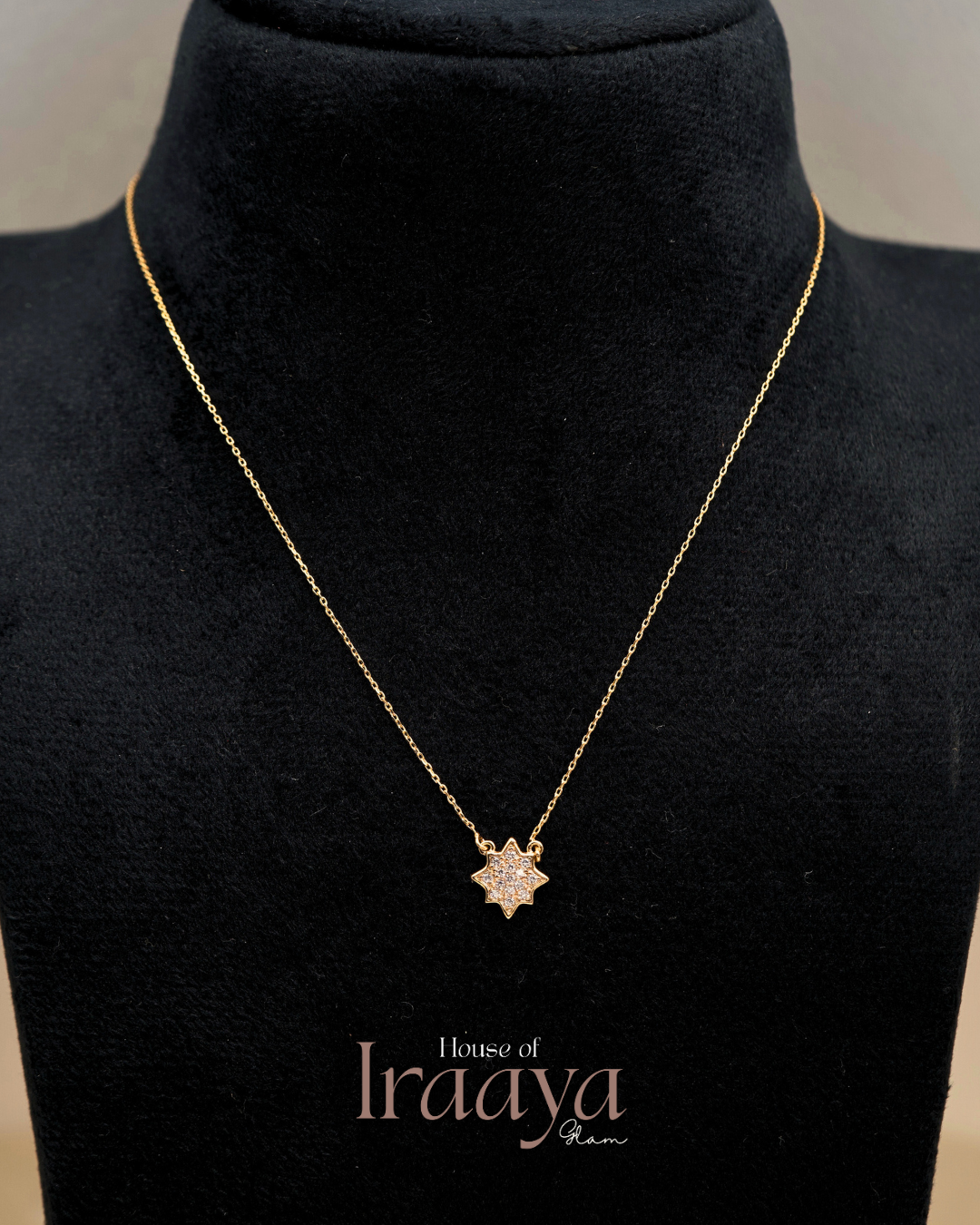 Gold Plated Starbrust Stoned Pendant Chain