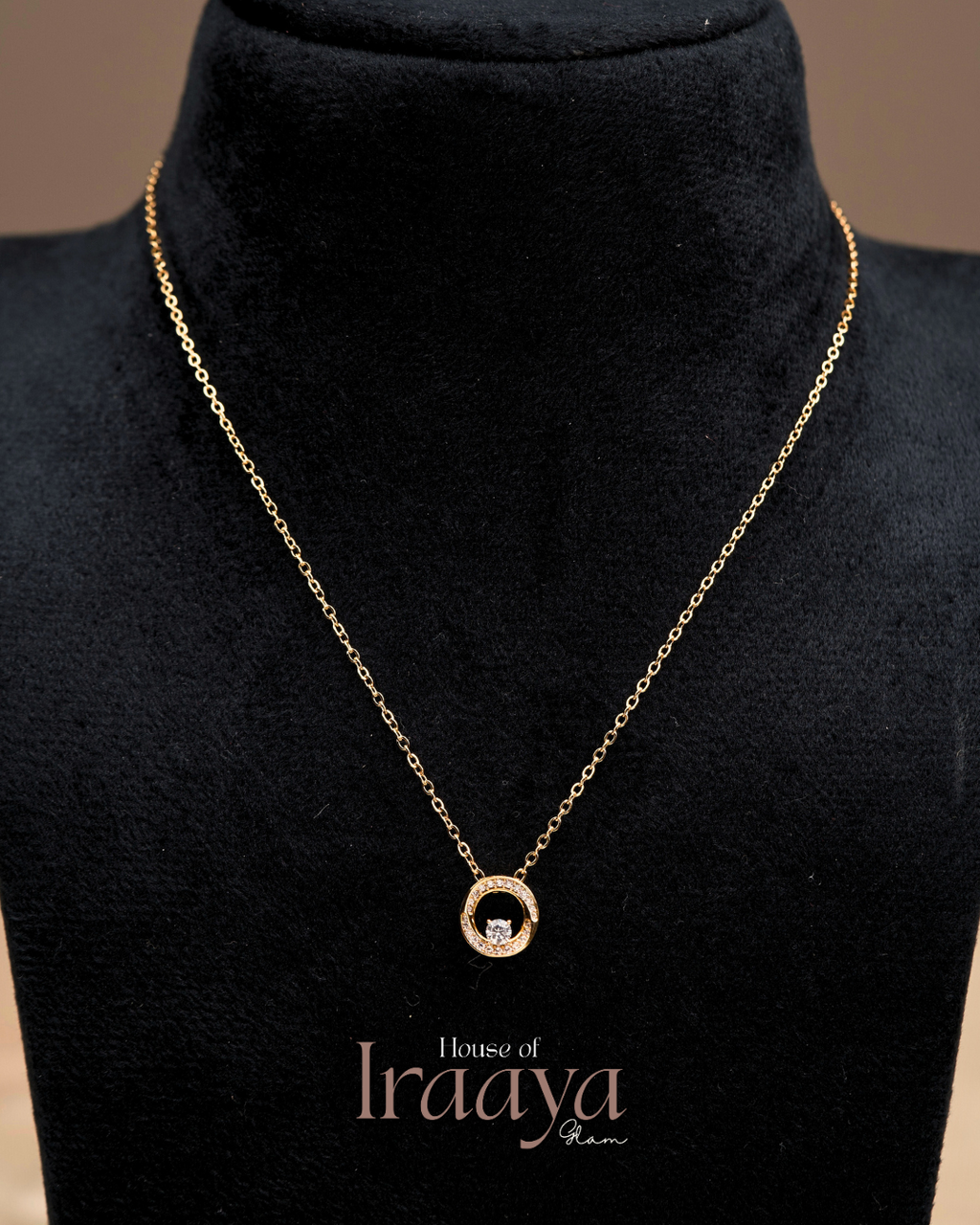 Gold Plated Circle Pendant with Sparkling Stone Chain
