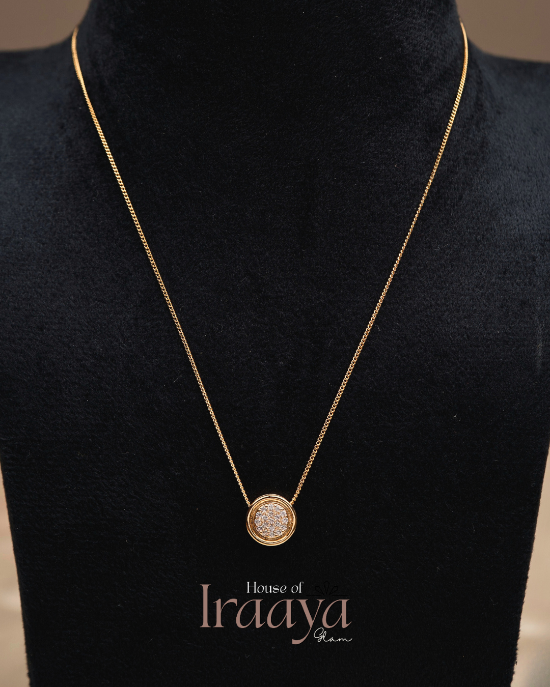 Gold Plated Circular Stone Studded Pendant Chain