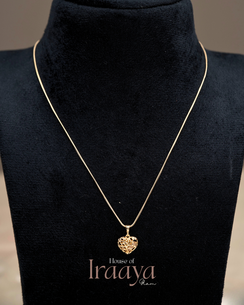 Golden Heart Filigree Pendant Chain