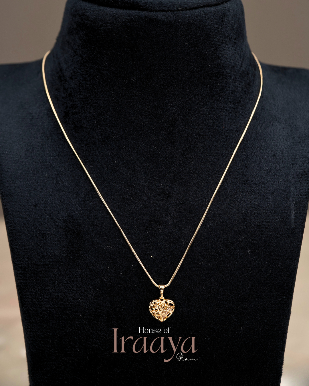 Golden Heart Filigree Pendant Chain