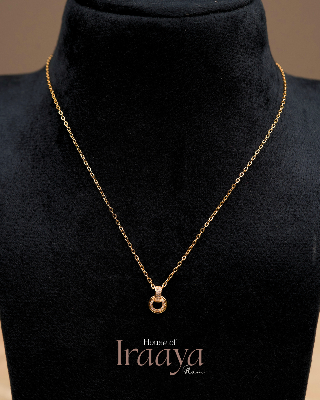 Gold Minimal Circular Pendant With Textured Stone Detailing