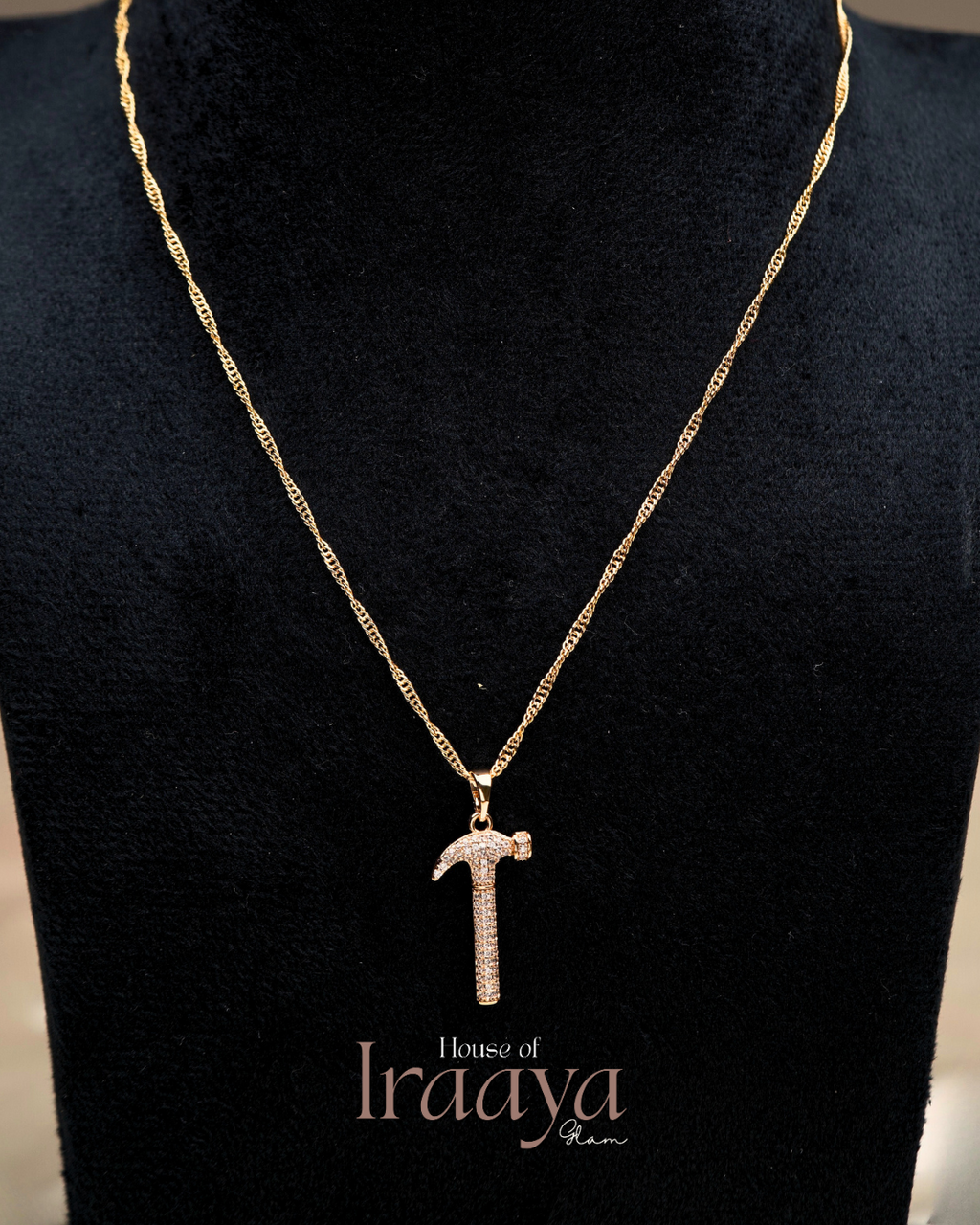 Unique Hammer Shaped Pendant Chain With Sparkling Stones