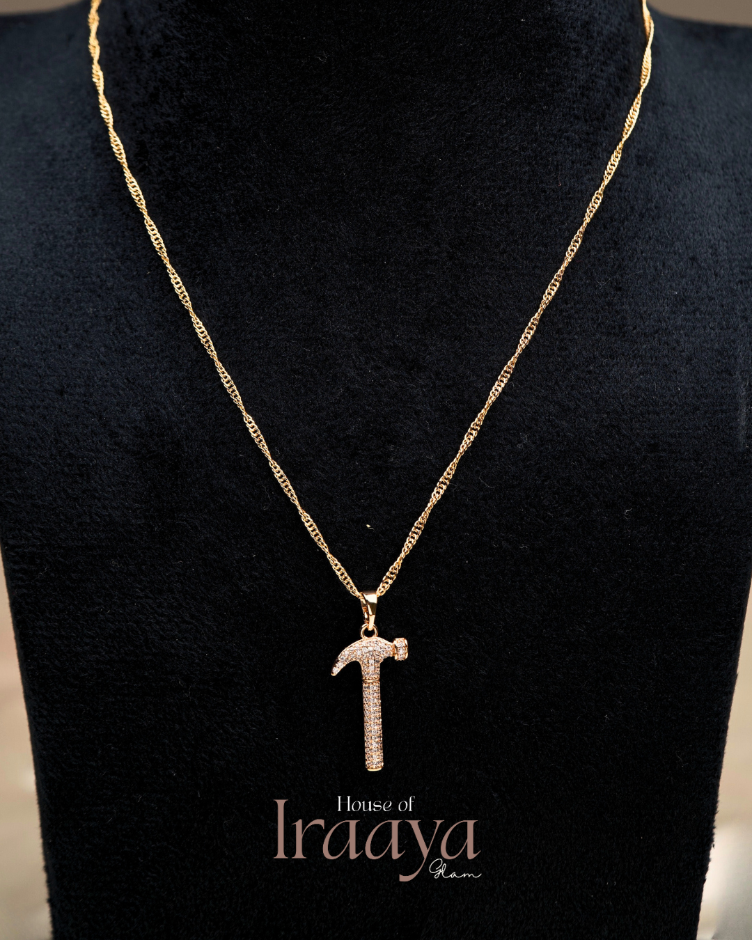 Unique Hammer Shaped Pendant Chain With Sparkling Stones