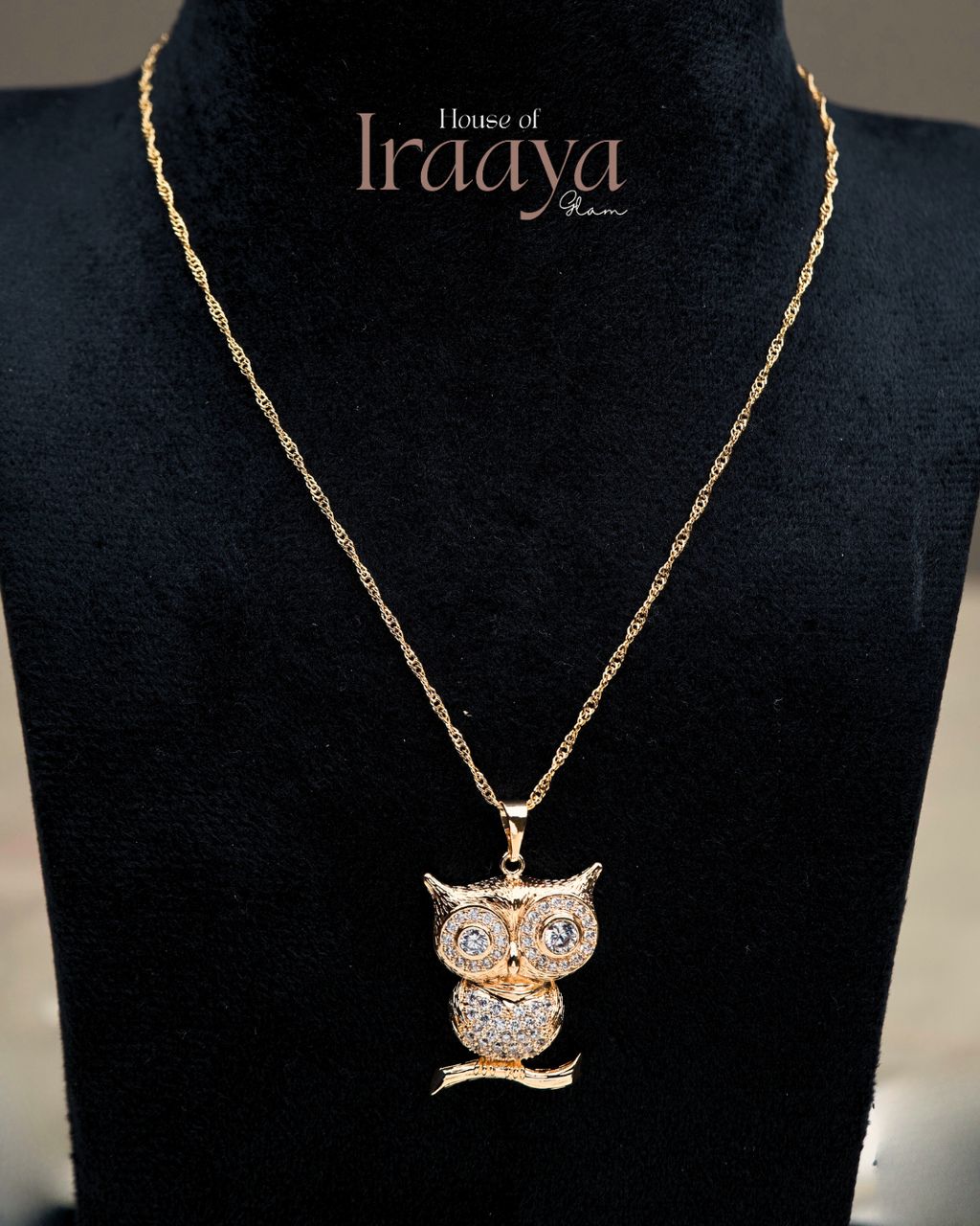 Intricately Designed Owl Pendant Chain With Shimmering Stone Embellishments