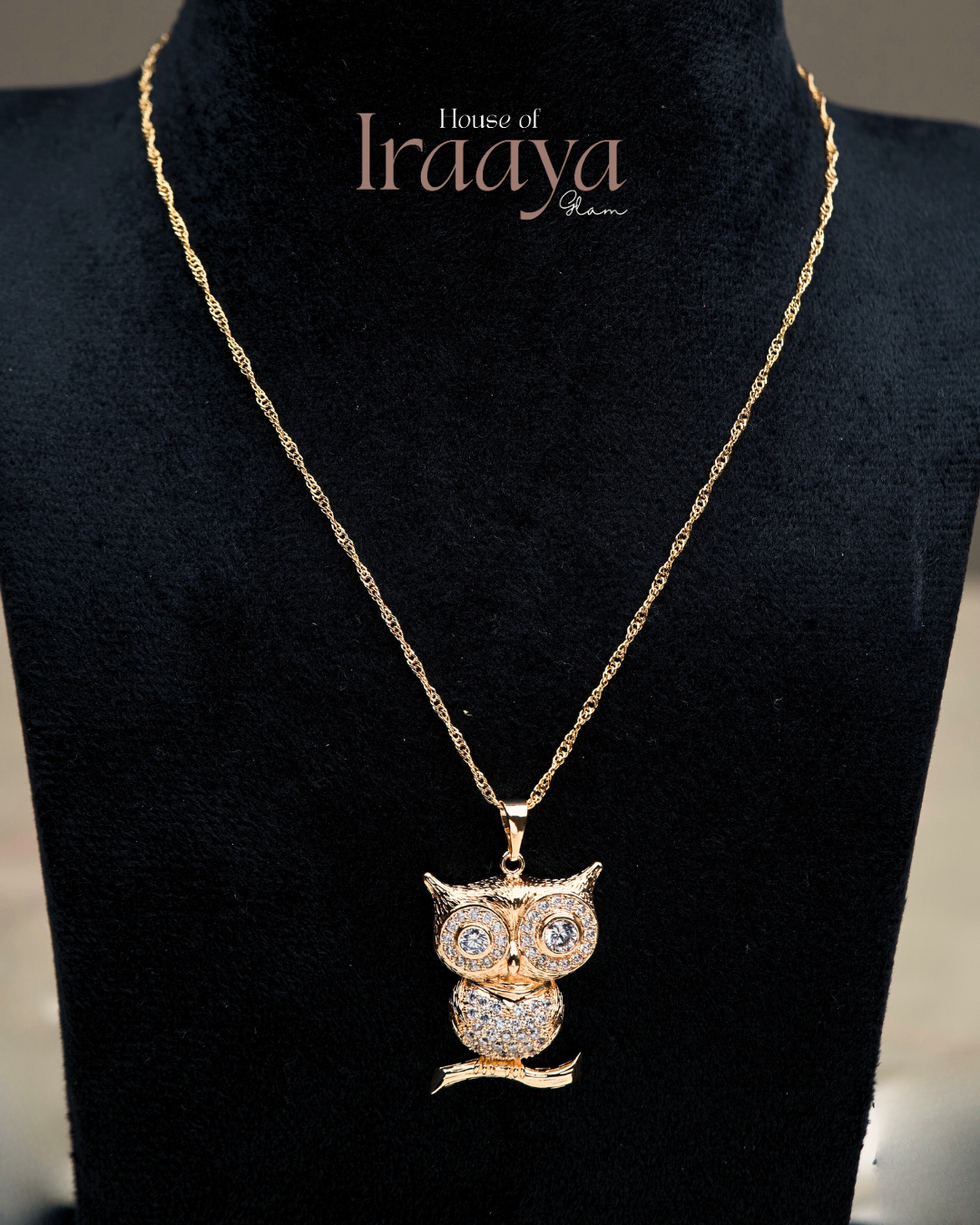Intricately Designed Owl Pendant Chain With Shimmering Stone Embellishments