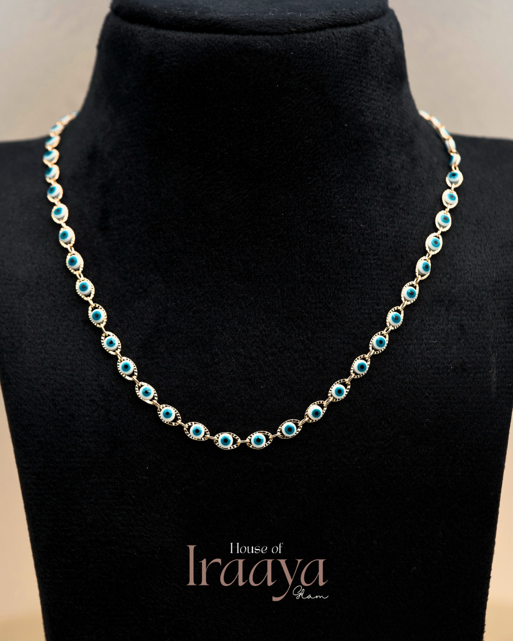 Gold Evil Eye Chain With Blue Accents