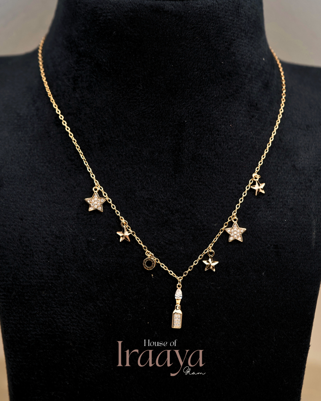 Gold Star Shaped Charms Chain With a Statement Pendant Drop