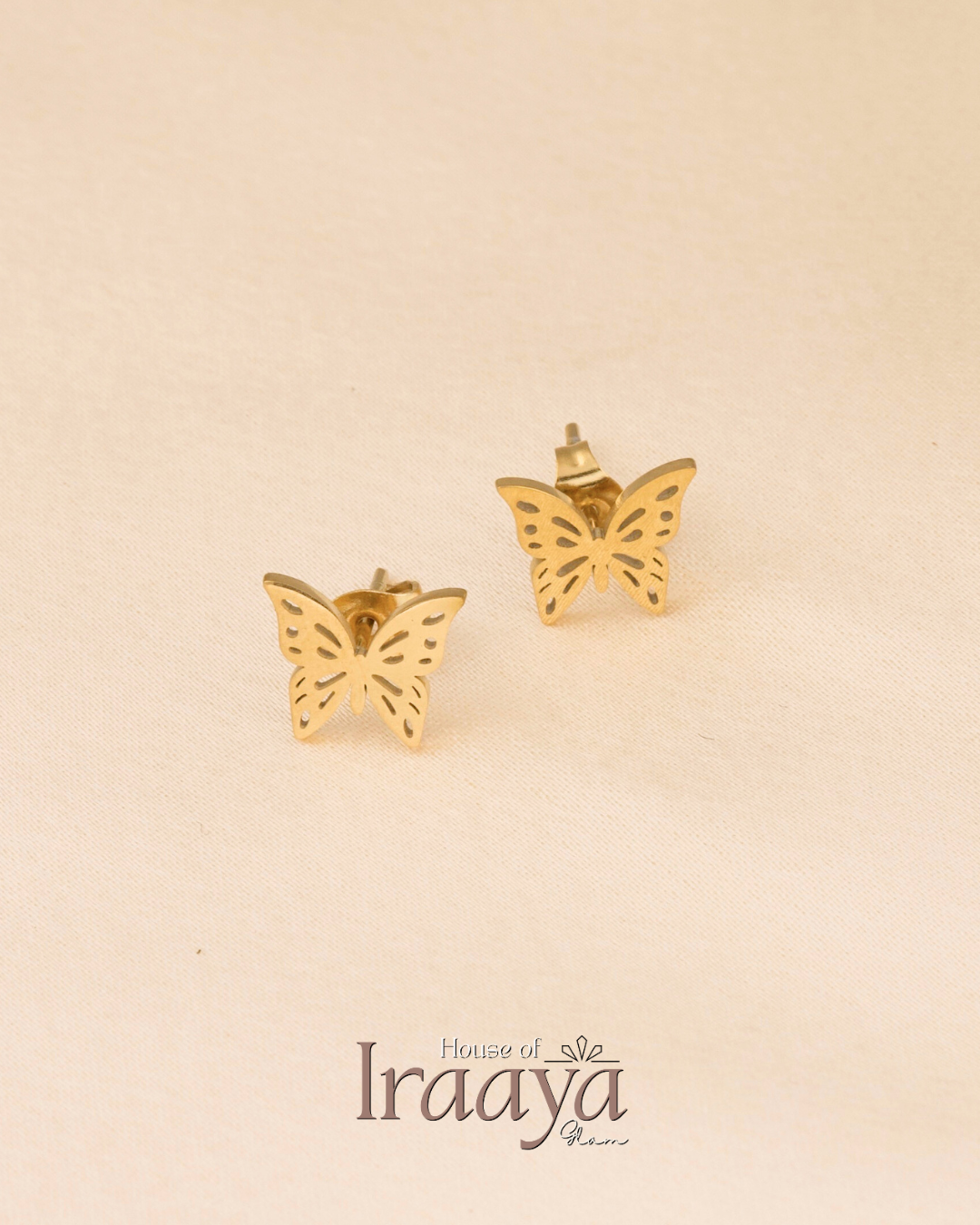 Elegant Gold-Tone Butterfly Stud Earrings