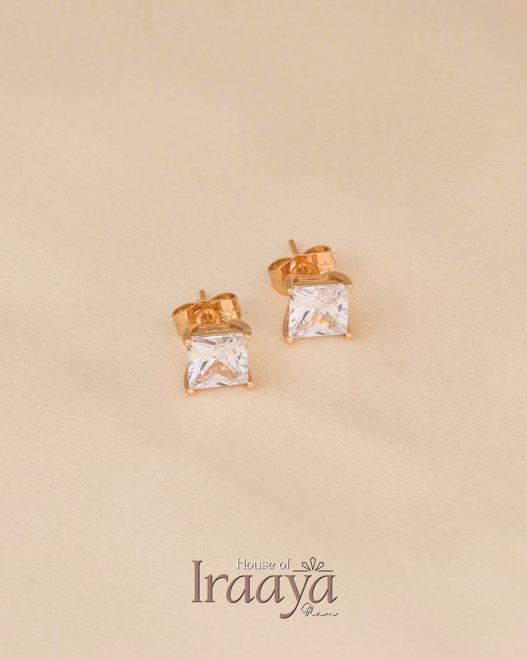Square-Cut Stoned Stud Earrings