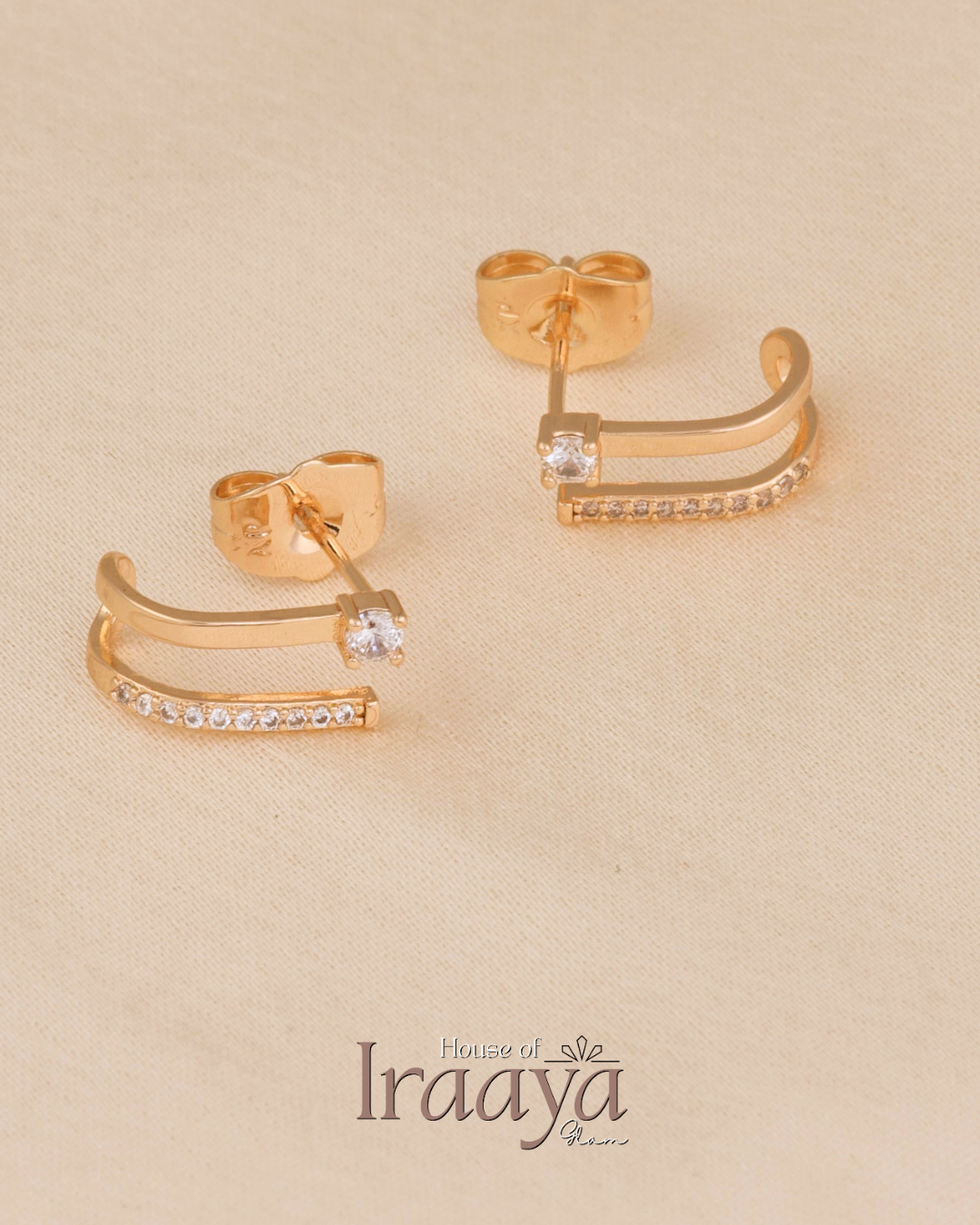 Dual Curve Gold-Toned Stud Earrings