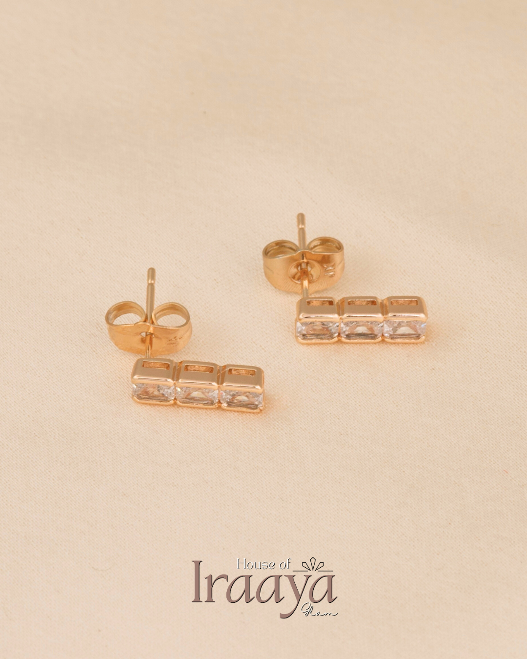 Gold-Plated Square-Cut Stones Earrings