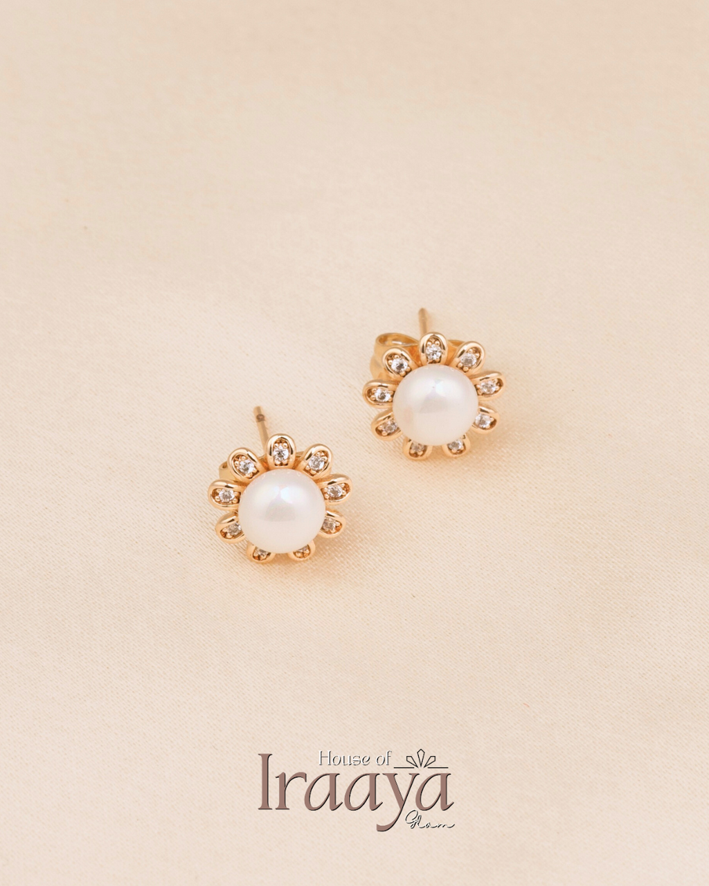Pearl & Crystal Floral Stud Earrings