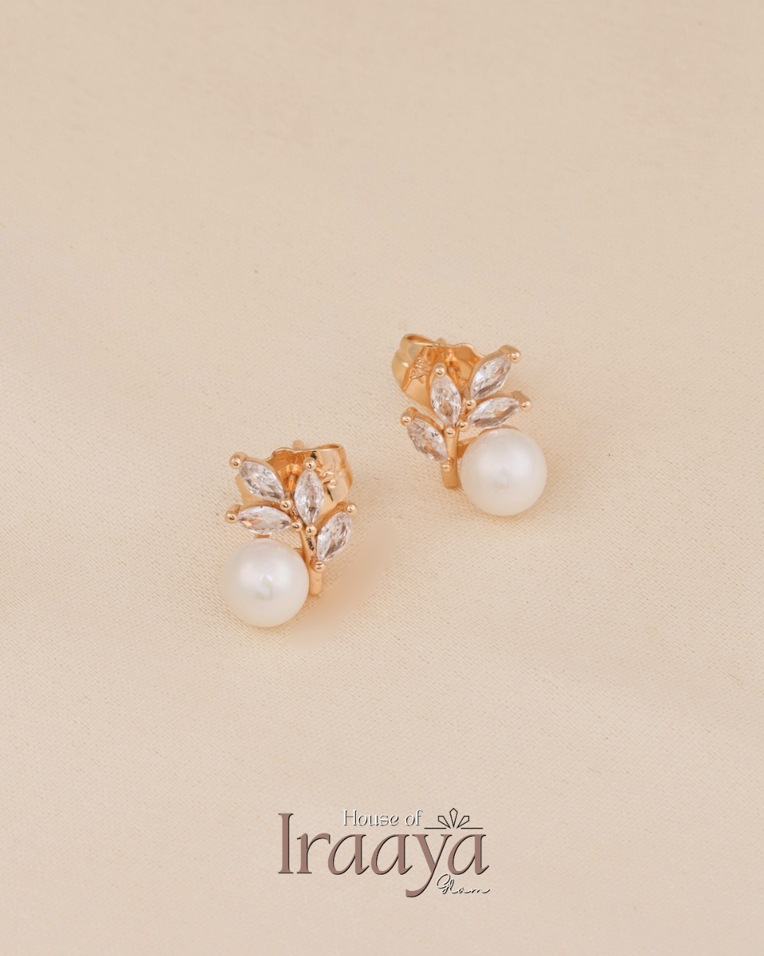 Pearl & Leaf Crystal Stud Earrings