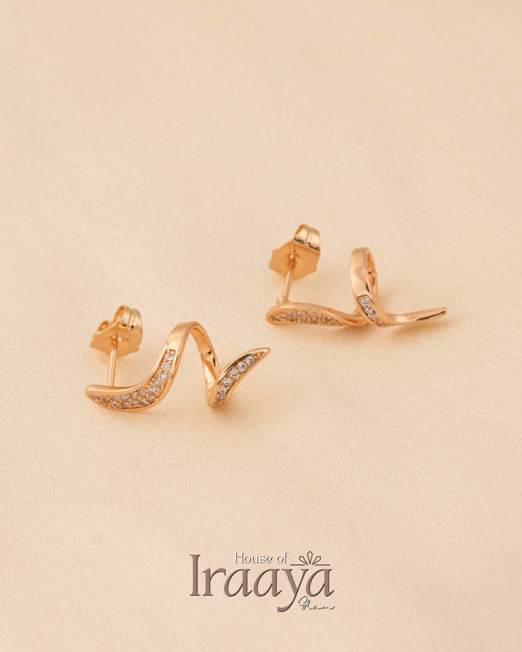 Wave Design Crystal Stud Earrings