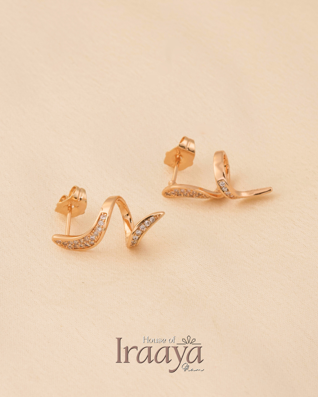 Wave Design Crystal Stud Earrings