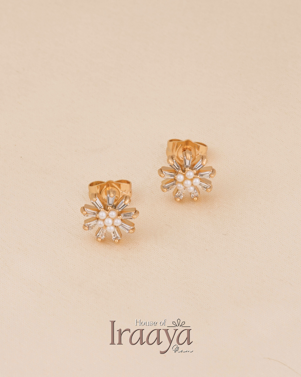 Flower Stoned Stud Earrings