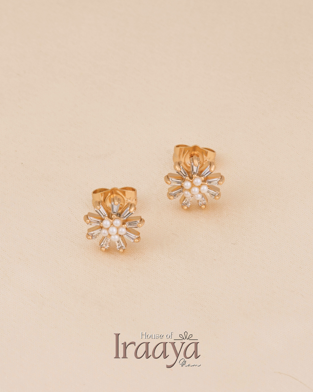Flower Stoned Stud Earrings