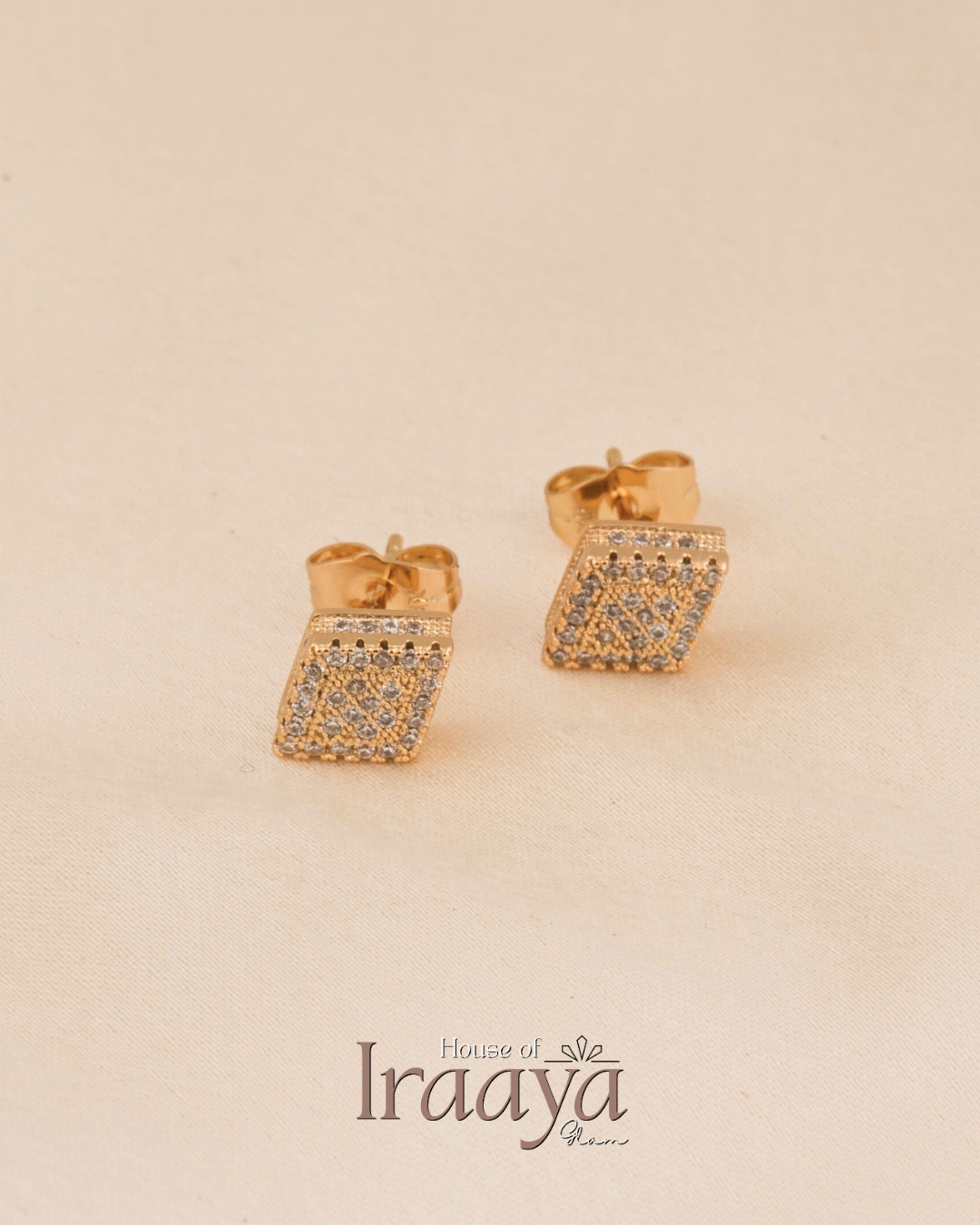 Gold-Plated Diamond Shaped Stud Earrings