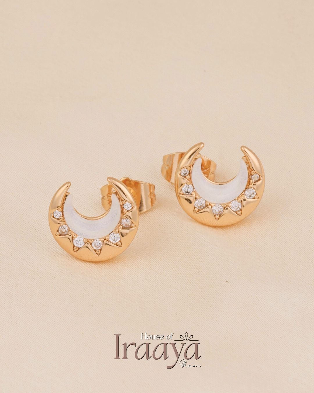 Crescent Moon & pearl Stud Earrings