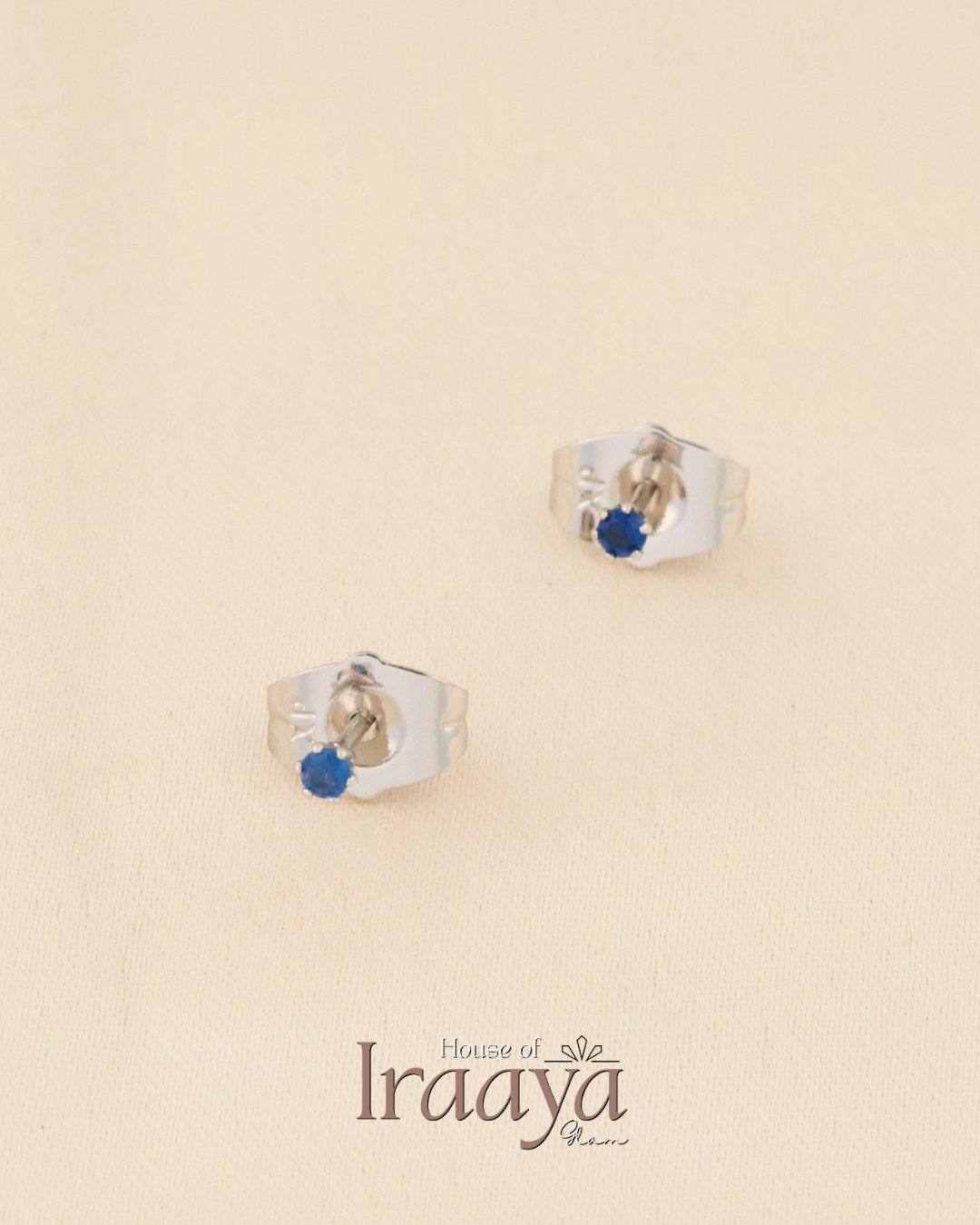 Silver Blue Stone Stud Earrings