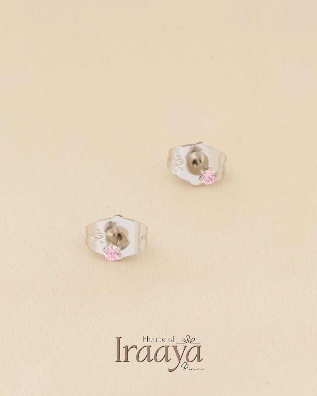 Silver Pink Stone Bloom Stud Earrings