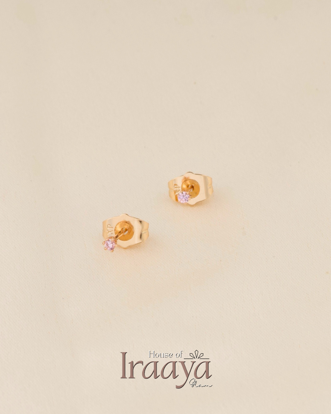 Gold Pink Stone Bloom Stud Earrings