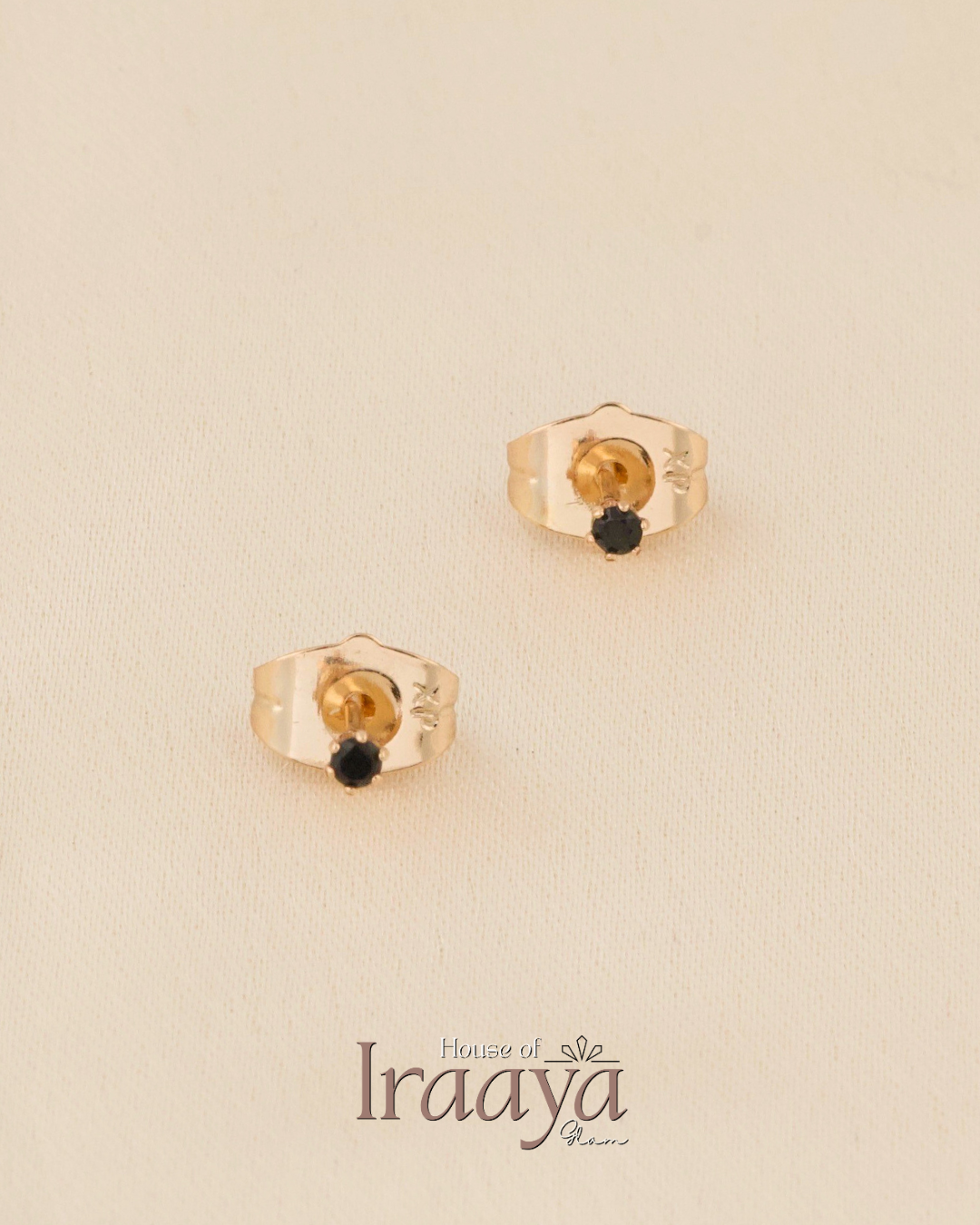 Gold Black Stone Bloom Stud Earrings